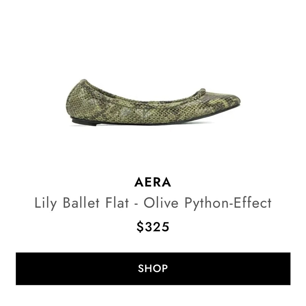 NEW Aera Flats Euro 39.5 /US 9 Ballet Slipper Style Green Python Animal Print - Picture 2 of 16